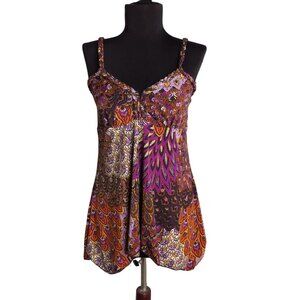 Moa Moa Size M Tunic Top Womens Paisley Multicolor Sleeveless Braided Straps